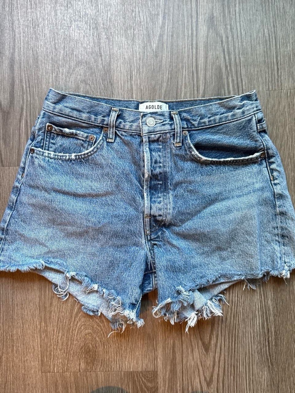 Agolde Distressed High-Rise Denim Shorts